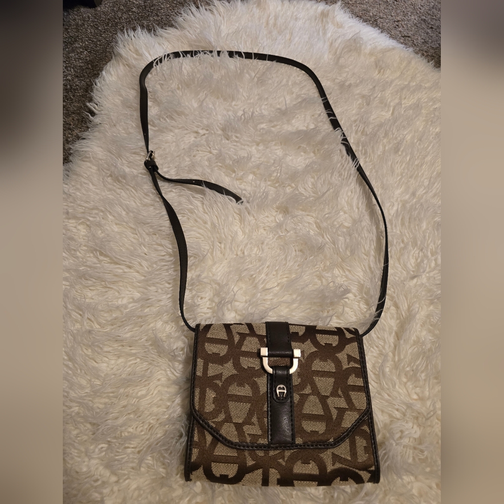 Etienne Aigner Brown Patterned Mini Crossbody Bag, Pre-owned